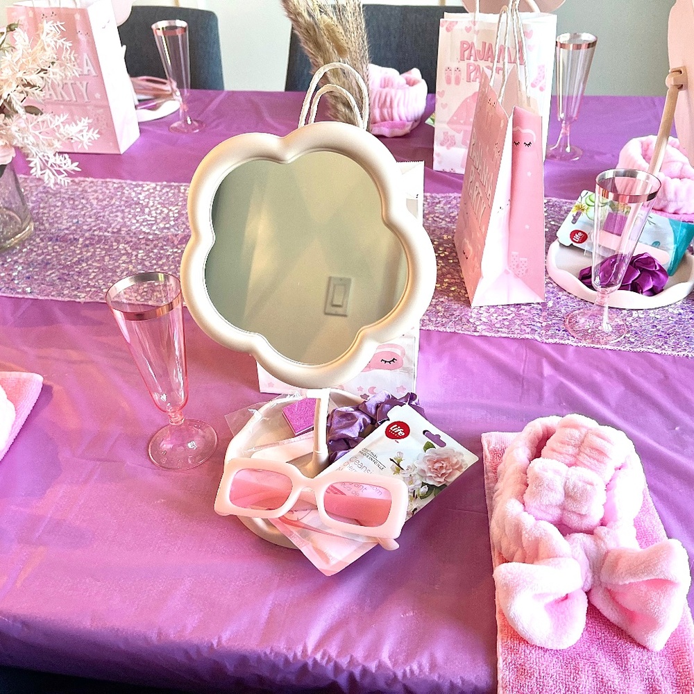 Light pink tabletop mirror